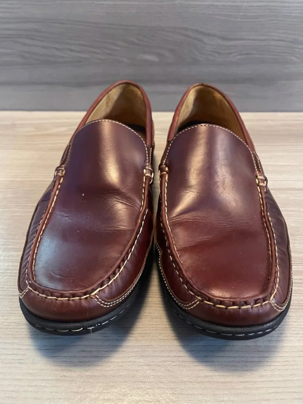 Johnston & Murphy Sheepskin Leather Loafers Men's 11M Brown Slip On Moc Toe